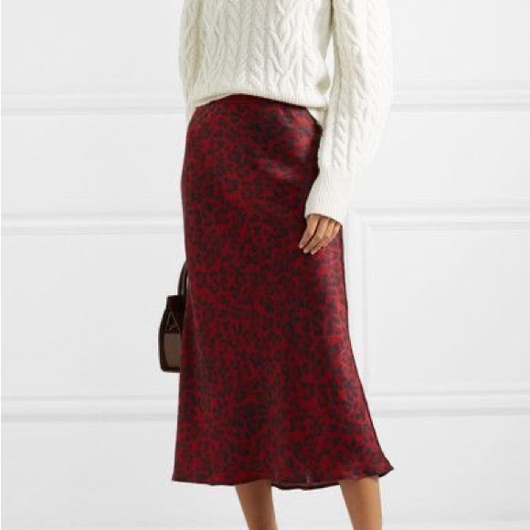 Anine Bing Bar Silk Midi Skirt in Red Leopard Print (Size M) - Picture 3 of 3